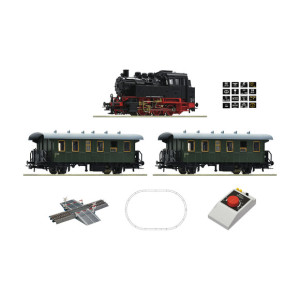 Roco N Scale DB Starter Set Steam Tank Locomotive, Cars, and Transformer  (23200)